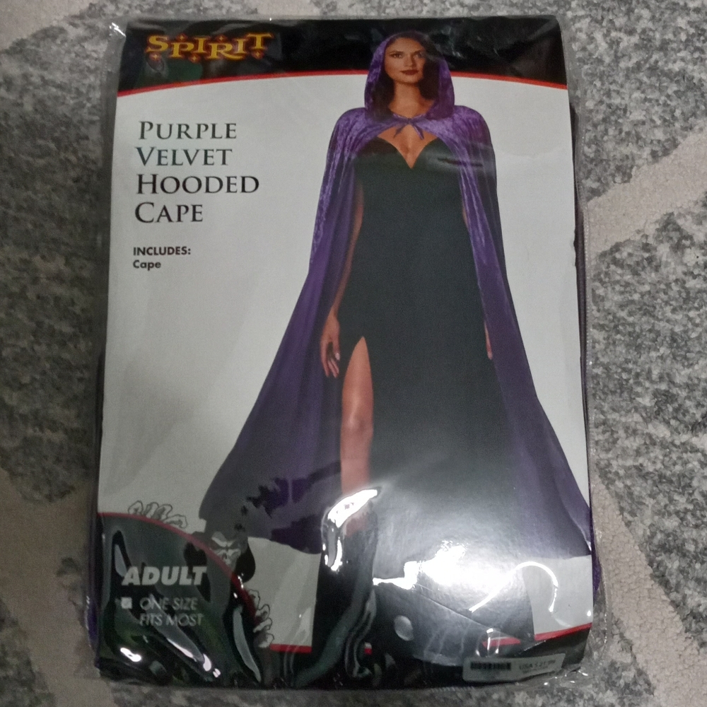 Purple velvet hooded cape